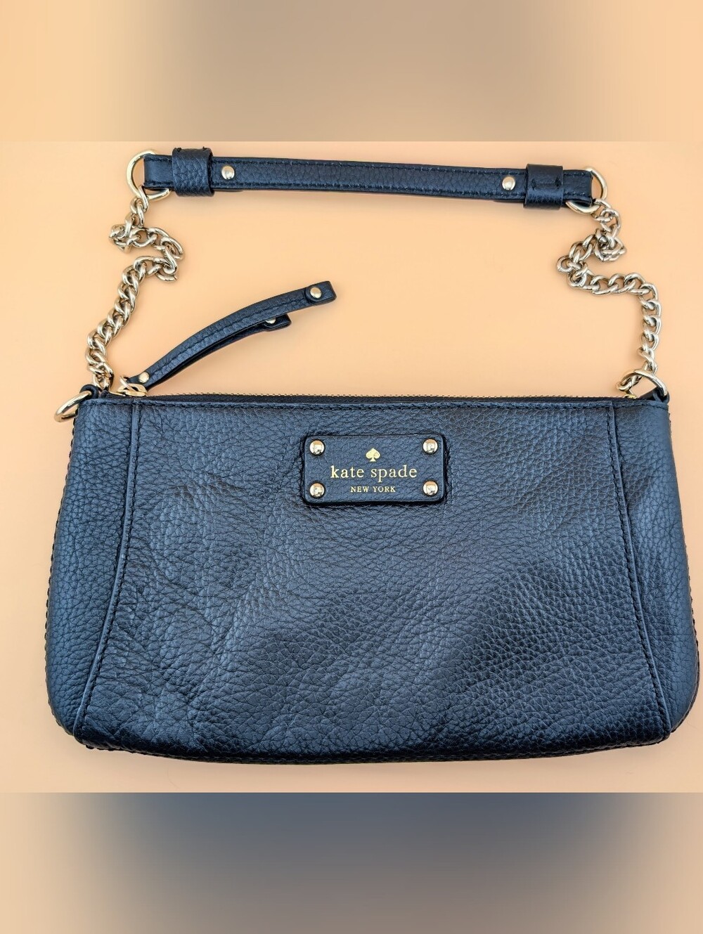 Kate Spade Black Leather Purse Shoulder Bag With Gold Chain
